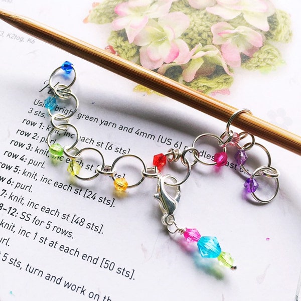 Knitting row counter rainbow rings