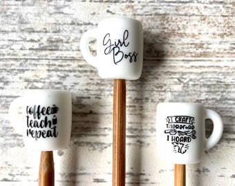 Needle hugger motivational mugs stitch stopper knitting protector set of two