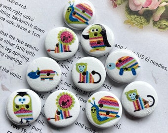 Set of 10 Animals 15mm buttons
