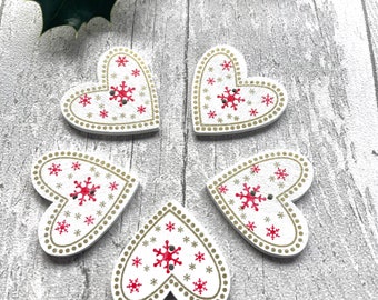 Set of 5 Wooden buttons Scandinavian style hearts