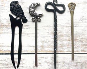 Viking Raven Hair Pin: Celtic Moon Metal Hair Stick