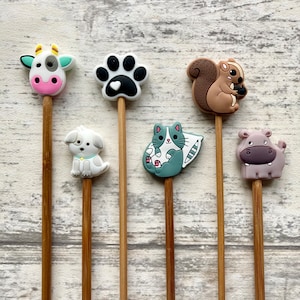Knitting needle hugger stitch stopper knitting protector cow hippo cat dog squirrel set of two