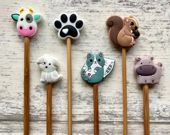 Knitting needle hugger stitch stopper knitting protector cow hippo cat dog squirrel set of two