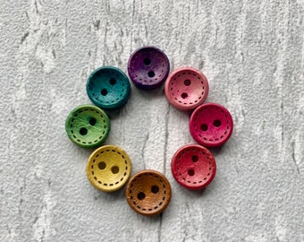 Wooden buttons 10mm rainbow stitch tiny sets of 8