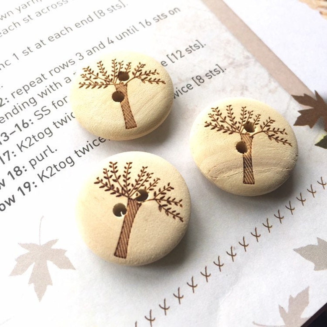 Wooden Buttons 20mm Engraved Tree Set of 6 - Etsy