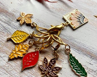 Crochet Stitch Markers: Enamel autumn leaves