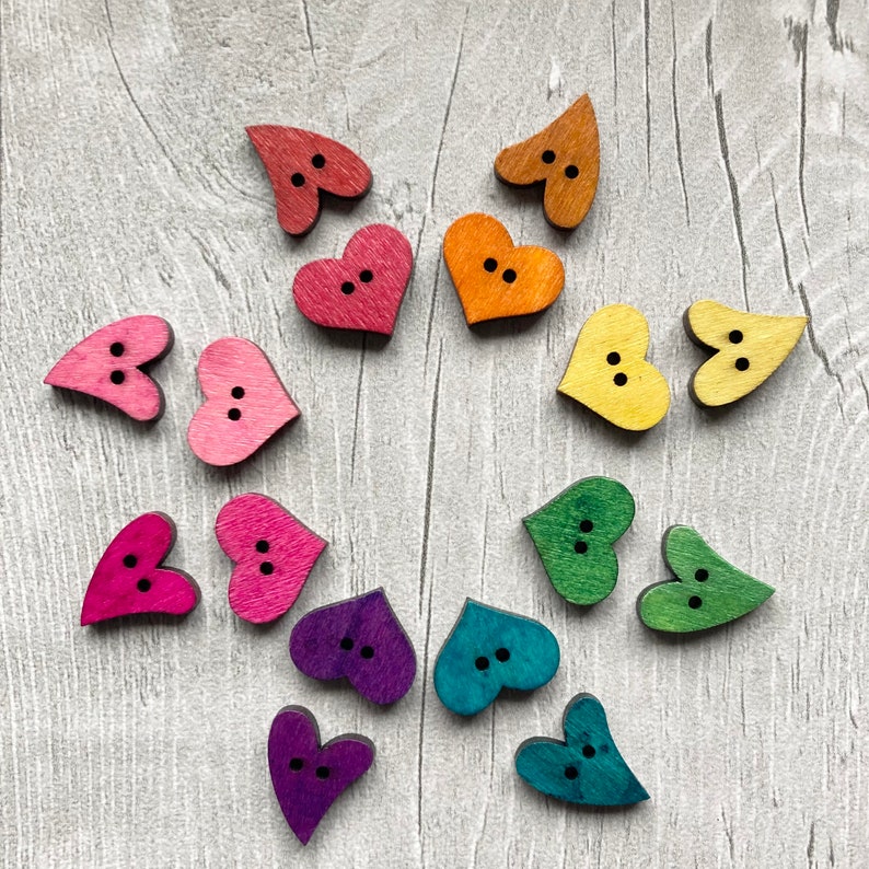 Wooden buttons 21mm rainbow of hearts two designs sets of 8 image 7