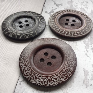 Wooden buttons 6cm giant ornate designs