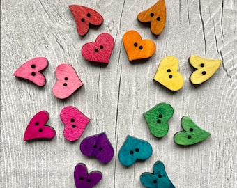 Wooden buttons 21mm rainbow of hearts two designs sets of 8