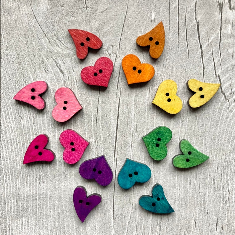 Wooden buttons 21mm rainbow of hearts two designs sets of 8 image 1