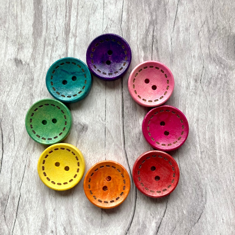 Wooden buttons 20mm rainbow stitch large sets of 8 image 2