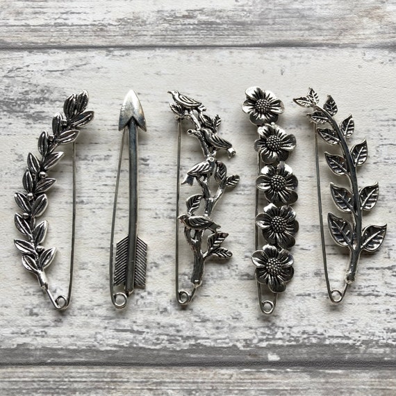 Shawl Pin/ Brooch Leaves Birds Arrow and Flower Etsy UK