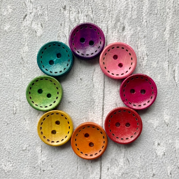 Wooden buttons 15mm rainbow stitch medium sets of 8