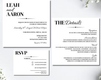 Simple Square Wedding Invitation Set | White Modern Wedding Invites | Minimalist Wedding Invitations | Wedding Stationery | SRP1