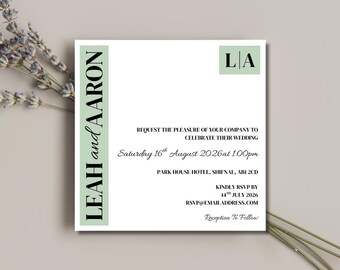 Sage Green Square Wedding Invitation | Modern Simple Stationery Set | SRP SQ3