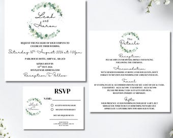 Floral Square Wedding Invitation Set | White Modern Wedding Invites | Minimalist Wedding Invitations | Wedding Stationery | SRP2
