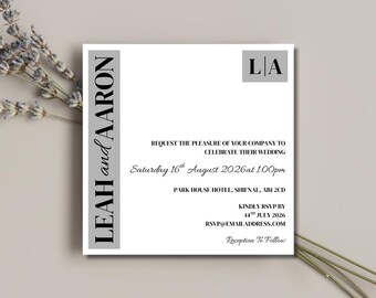 Grey Square Wedding Invitation | Modern Simple Stationery Set | SRP SQ4