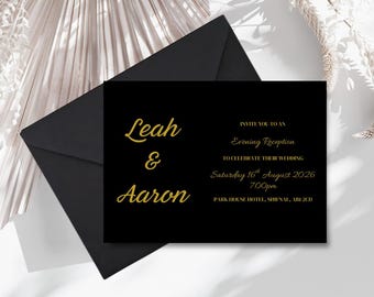 Black Gold Foil Evening Reception Invitation | Modern Wedding Stationery | SRP3