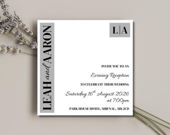 Grey Square Evening Reception Invitation | Minimalist Wedding Stationery | SRP SQ4