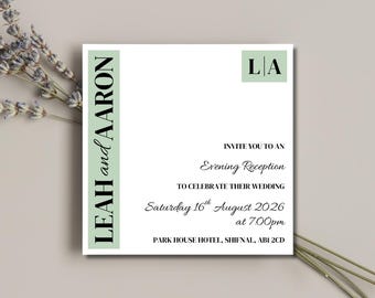 Sage Green Square Evening Reception Invitation | Minimalist Wedding Stationery | SRP SQ3