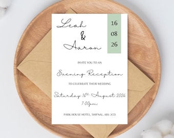 Sage Green Evening Reception Invitation | Minimalist Wedding Invitations | SRP3