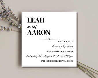 Simple Square Evening Reception Invitation | Minimalist Wedding Stationery | SRP SQ1