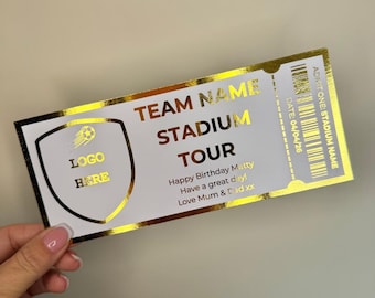 Personalised Football Stadium Tour Gold Foil Ticket: Surprise Gift Keepsake | White Card
