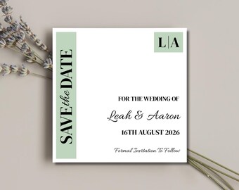 Sage Green Square Save The Date Cards | Minimalist Wedding Stationery | SRP SQ3