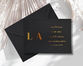 Black Gold Foil Save The Date Cards | Modern Initial Wedding Stationery | SRP1