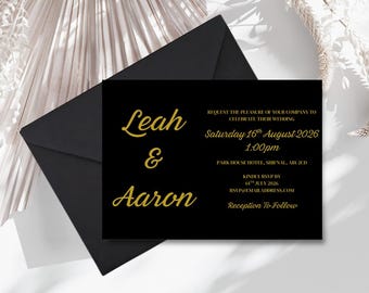Black Gold Foil Wedding Invitation | Modern Wedding Stationery | SRP3