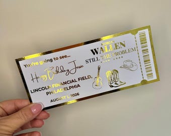 Personalised Country Music Gold Foil Ticket: Surprise Concert Keepsake