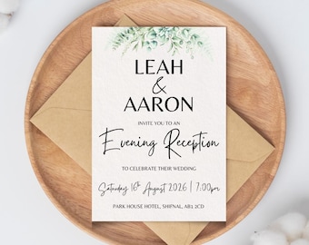 Ivory Floral Evening Reception Invitation | Modern Eucalyptus Wedding Stationery | SRP1