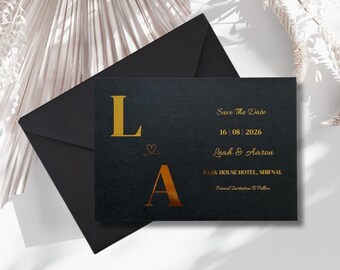 Black Gold Foil Save The Date Cards | Modern Initial Wedding Stationery | SRP2