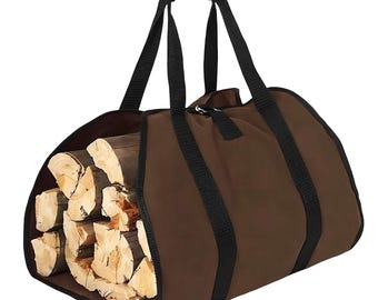 Bolsa de transporte de leña de 1 pieza con asa, resistente al desgaste, soporte para troncos de chimenea, apertura lateral, bolsa de almacenamiento de leña para chimeneas de interior.