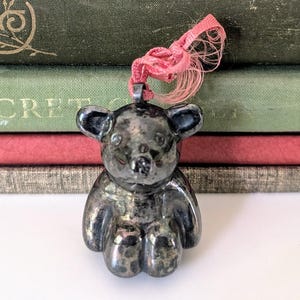Vintage Silver Teddy Bear Ornament | Small Bear Christmas Tree Ornament
