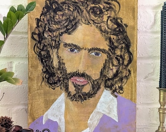 Vintage Original Painting on Canvas | Signed | Man with Curly Hair