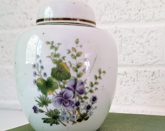 Vintage Ginger Jar With Lid | Tea Jar | Urn | Pretty Purple Wildflowers