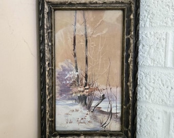 Vintage Framed Watercolor | Trees in Winter