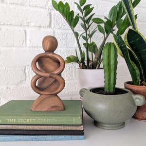 Vintage Wood Sculpture on Base | Carved Wooden Person, Infinity