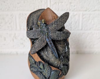 bougeoir vintage en bois sculpté | Libellule