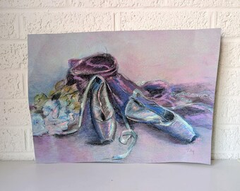Vintage Original Artwork | Oil Pastel | Ballet Shoes and Tutu