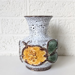 Vintage Mid-Century Pottery Vase | Fat Lava Vase with Flowers