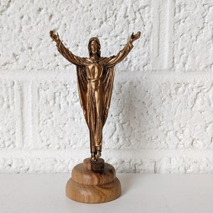 Small Vintage Jesus Figurine | Metal and Wood Jesus Statuette
