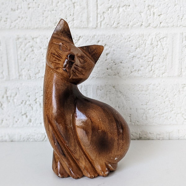 Vintage Wooden Cat Figurine