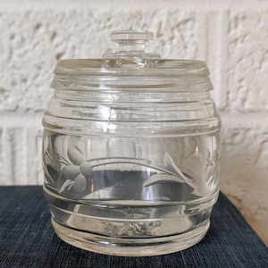Vintage Glass Jar with Lid | Etched Floral Design | Kewpie Glass
