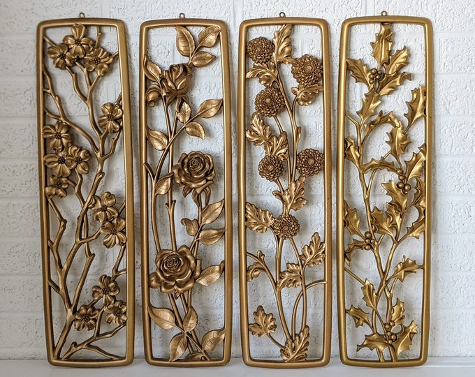 1954 Vintage Set of 4 Four Seasons Floral Wall Plaques | Dart USA ...