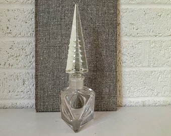 Vintage Mid-Century Cut and Polished Japanese Crystal Perfume Bottle with Pagoda Temple Spired Stopper Lid