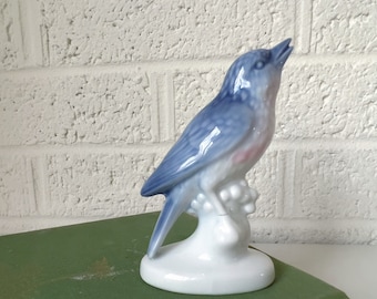 Vintage Gerold Porzellan Bird Figurine | Bavarian | West Germany | Porcelain Blue Bird