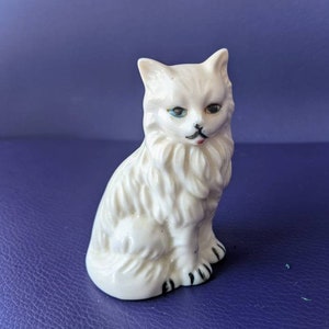 Small Vintage White Porcelain Cat with Blue Eyes