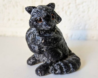 Vintage Raccoon Soapstone Sculpture, A Wolf Original Canada, Hand